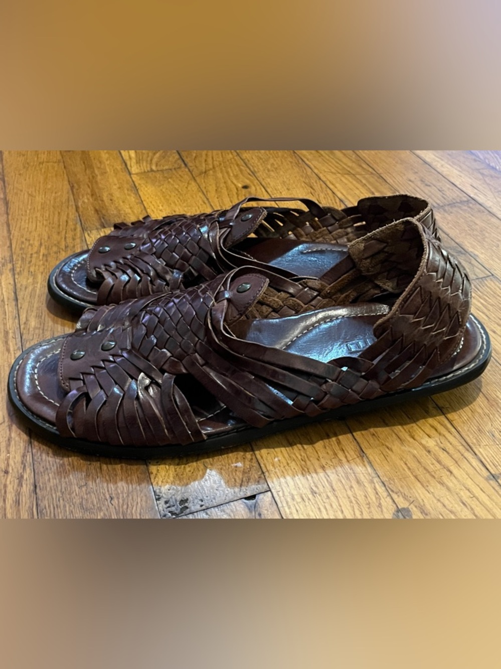 Bed Stu Cobbler Series Mens Brown Woven Leather Huarache Sandals Espadrilles